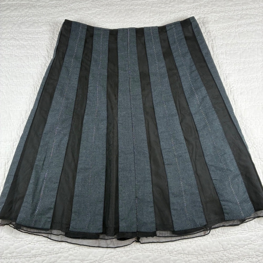 Old Navy Paneled Mesh Skirt Size 8 Grey Black Y2K A-Line Midi 2006 Vintage Retro